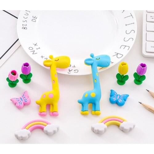 6packs/lot Creative Kawaii Giraffe Rainbow Flower Butterfly Eraser Rubber Primary Student Prizes Gift Stationery Free Shipping
