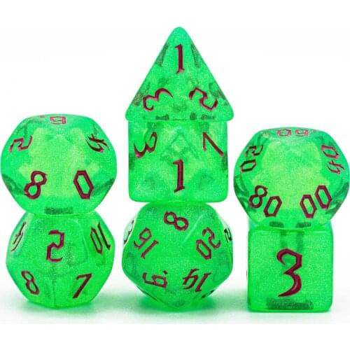 7Pcs/Set Green/Pink DND Dice Set D4 D6 D8 D10 D% D12 D20 Translucent Polyhedral Dice for Role Playing Board Game D&D TRPG MTG