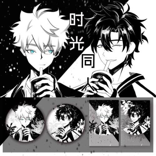 Anime Shiguang Daili Ren Cheng Xiaoshi Lu Guang Badge Souvenir Button Brooch Pin Medal Decorate Metal Medal Black white Series