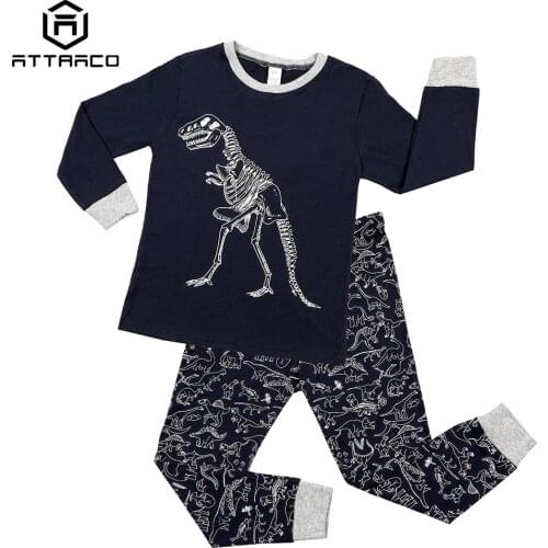 ATTRACO Kids Cotton Long Sleeve Pajama Set Soft Cartoon Skin-friendly Homewear Sleepwear Boys Girls