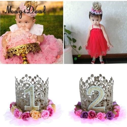 Magideal Baby Girls Birthday Crown Headband Hat Party Lace Flower Hair Accessories Age 1st 2nd 3rd 4th 5th 6th Party Fancy Dress