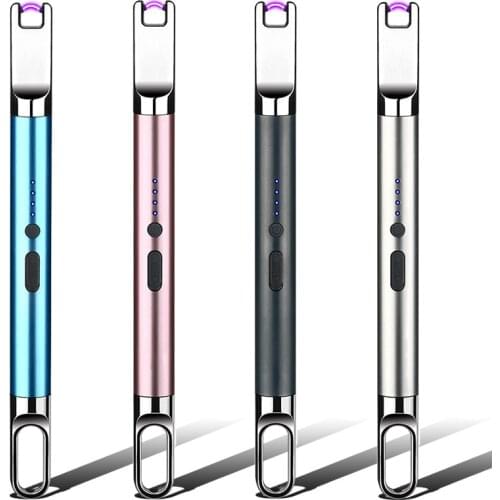 Long Kitchen Gas Stove Arc Lighter Windproof Plasma Pulsed Candle Lighters Flameless Electric USB Lighter With Hook BBQ Outdoor