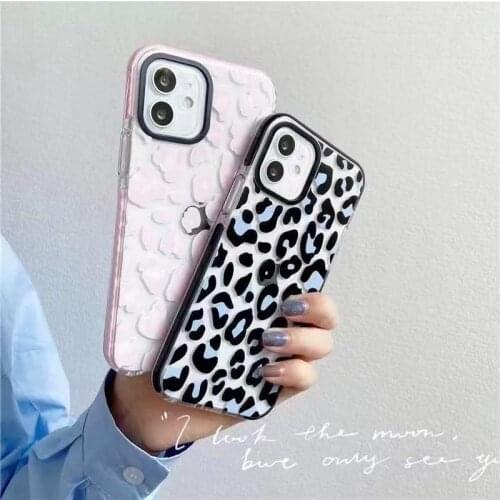 Gimfun Korea Pink Black Leopard Print Phone Case for IPhone 11 12 Pro Max XS Max X XR 7 8 Plus Clear Cute Soft Tpu Matte Cover