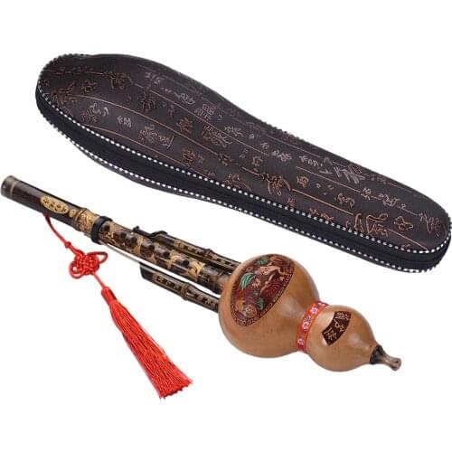 Chinese Handmade Black Bamboo Hulusi Gourd Cucurbit Flute Ethnic Musical Instrument Key of C with Case for Beginner Music Lovers