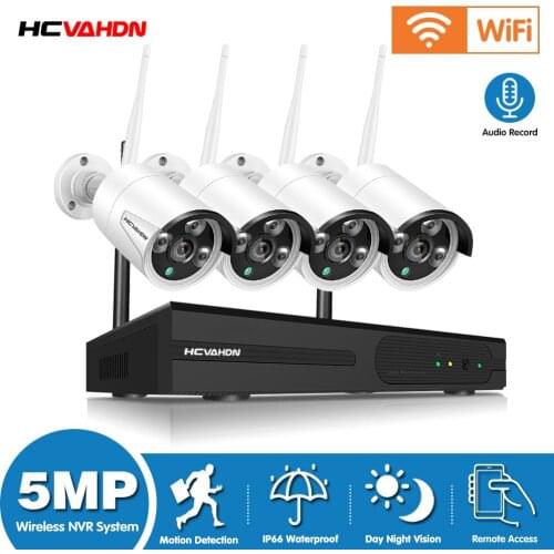 4CH CCTV Camera Security System Kit Wifi 5MP Wireless NVR Kit Outdoor Waterproof Wifi IP Monitoring Cameras System Set H.265