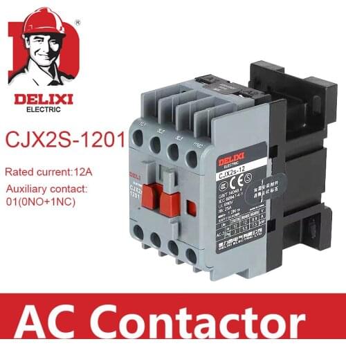 CJX2s-1201 AC Contactor DELIXI 12A 3 Poles NC Coil Voltage 24V 36V 110V 220V 380V 50/60Hz Din Rail Mounted