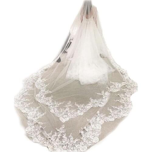 Pretty Wedding Veil With Lace Appliqued Real Image One Layers Soft Net Bridal Veils Comb Wedding Accessories