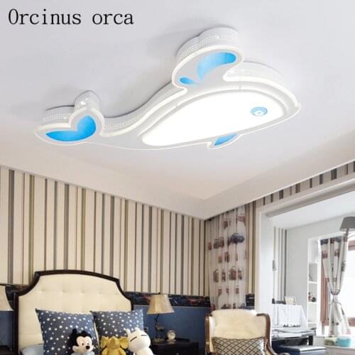 Cartoon creative dolphin LED ceiling lamp childrens room boys and girls bedroom Mediterranean fish protective eye ceiling lamp