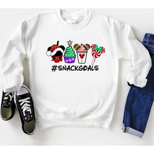 Cute Christmas Sweatshirt Snackgoals Minnie Graphic Sweatshirts Women Oversized Crewneck Sweatshirt Kawaii Hoodies