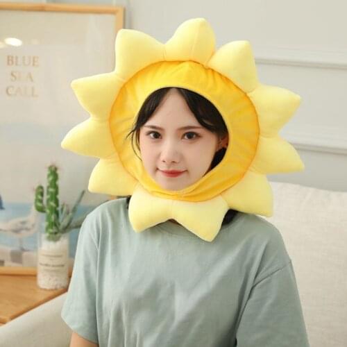 Cartoon Yellow Sunflower Plush Hat Funny Stuffed Toy Headgear Cap Party Props