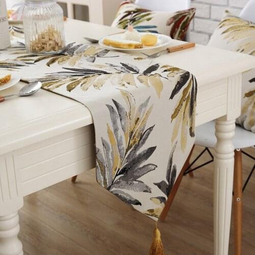 American Style Table Runner Modern Home Table Cloth Tea Table Cabinet Cover Plant Leaf Print Wedding Party Decoration Runner