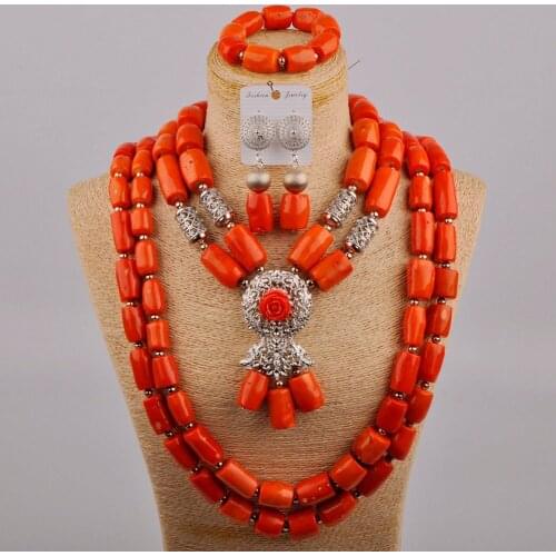 Nigerian Wedding Jewelry Sets for Women Coral Necklace Earrings Bracelet Set African Coral Beads Jewelry Set