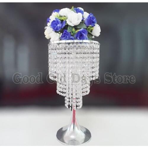 2022 New 65 cm Tall Crystal table centerpiece with beads strands Flower Stand Wedding decoration 10pcs/lot