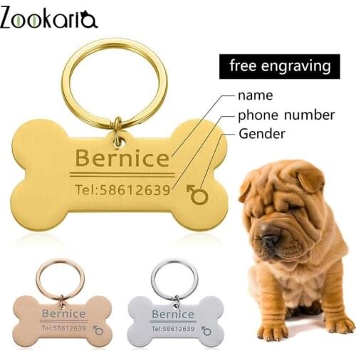 Anti-lost Cat Dog Collar Pet ID Tags Charm Pet Name Bone Necklace Engraved Tel Sex Name Tag Collar Puppy Cat Collar Accessory