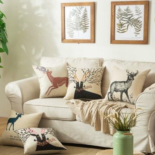 Simple animal cartoon patterns Cotton linen pillowcase custom wholesale European cushion Throw Pillow Cover 45x45cm almofada