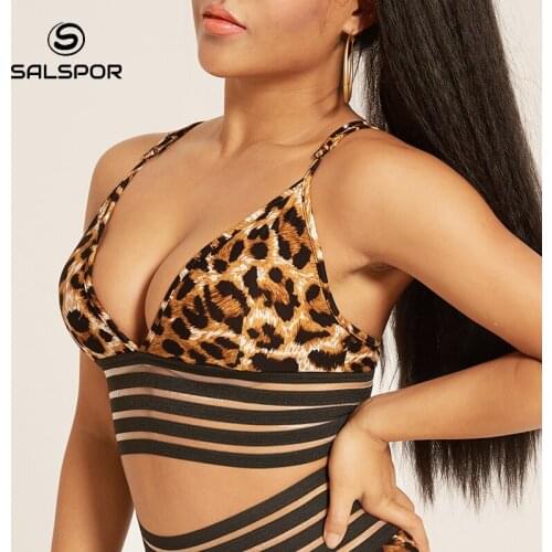 SALSPOR Women Leopard Snake Print Sexy Push Up Bra Breathable Shockproof Jogging Sports Bralette Beautiful Backless Fitness Top