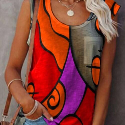 Sexy Tops Summer Loose Tank Top Color Printed Sleeveless Tee Shirts Sexy Tops Casual Plus Size 5XL Ladies Vest Singlets Camisole