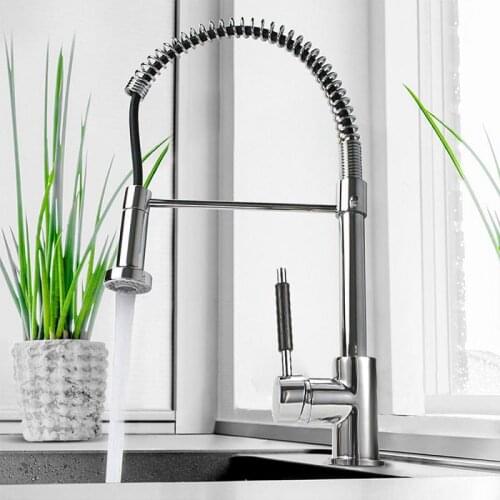 Silver Single Handle Kitchen Faucets 360 Degree Pull Out Kitchen Tap Single Hole Handle Swivel Water Mixer Tap Mixer Tap HWC