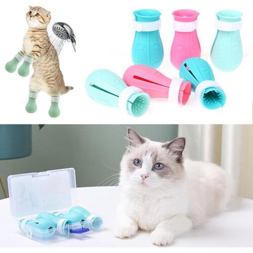 Silicone Cat Grooming Supplies Anti-Scratch Shoes For Cats Adjustable Pet Cat Boots Bath Washing Cat Claw Paw Cover Protector