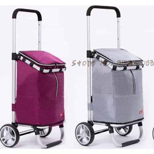 Aluminum Alloy Folding Shopping Cart Trolley Three-speed Telescopic Grocery Shopping Cart Portable Trolley