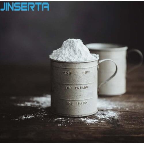 JINSERTA Vintage Cup English Printing Iron Cup Home Food Container Desktop Sundries Decor with Handle Photography Props