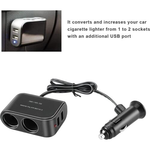 Universal 2 Way Car Cigarette Lighter +LED Light Switch Auto Socket Splitter Charger USB 12V/24V