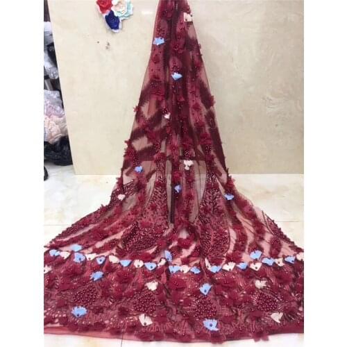 High quality JRB-10808 Hot selling african 3D embroidered tulle lace fabric embroidered tulle mesh lace fabric with beads