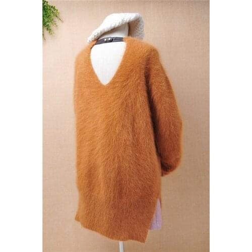 2020 woman blouses fashion o-neck hairy fluffy mink cashmere knit loose long sleeves pullover angora rabbit hair winter jumper