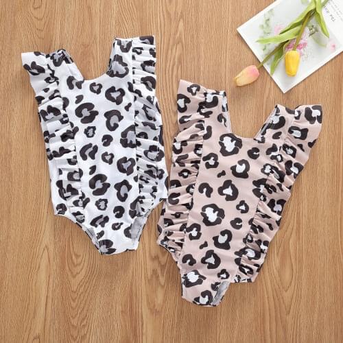 Children Swimsuit Baby Girls Swimwear 2021 Summer Fruit Leopard Printed Ruffle One Piece Bikini Kids Bathing Suit Beachwear 1-6Y