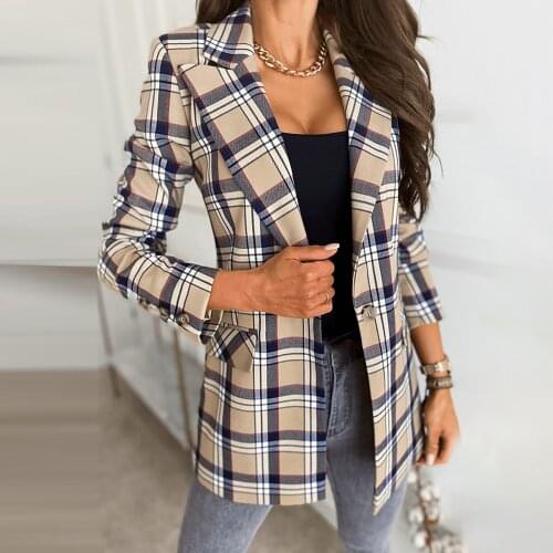 Women Thin Coat Spring 2021 Female Long Sleeve Open Stitch Plaid Ol Womens Jackets And Coats Femme Plus Size 5xl Clothes