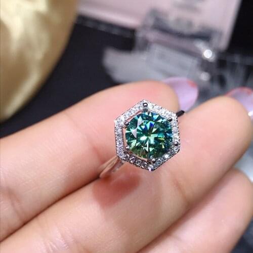 1ct Round Zircon Blue Green Ring Geometric Crystal Stone Opening Rings For Women Wedding Jewelry Vintage Bridal Engagement Ring