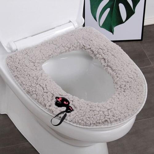 Winter Warm Toilet Seat Cover Comfortable Coral Cartoon Cat Soft Toilet Mat Bathroom Accessories