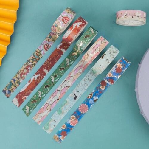 10pcs Chinese Palace Paper Washi Tape Set Luxury gold gilding Flower Crane Wave Adhesive Masking Tapes Stickers Decoration F180