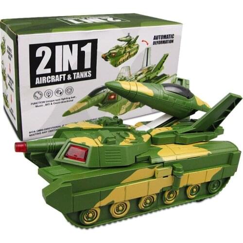 2 In 1 Electric Deformable Tank Aircraft Toys Simulation Military Model Deformation Airplane Led Light For Kids Gift