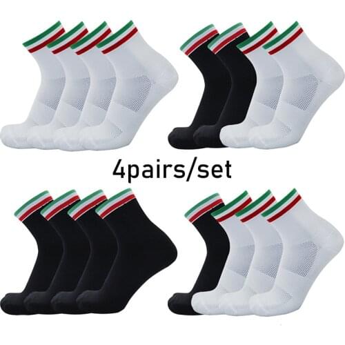 4pairs/set Green White Red Striped Cycling Socks Men Women Outdoor Racing Bike Sports Socks Breathable Calcetines Ciclismo
