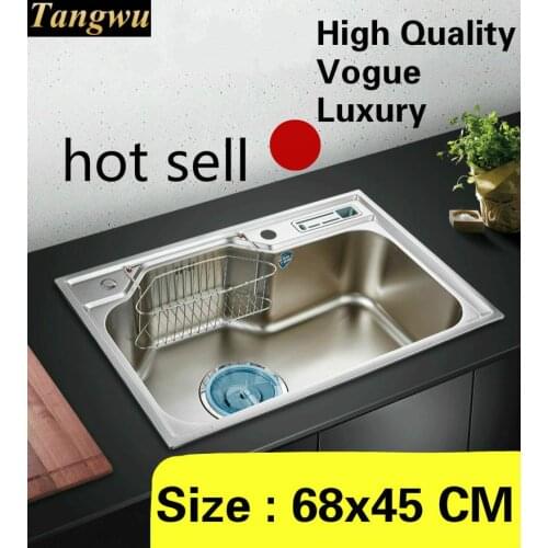 Free shipping Home vogue kitchen single trough sink high capacity wash vegetables high quality 304 stainless steel 680x450 MM