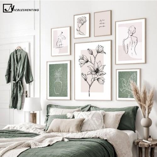 Bohemia Magnolia Flower Abstract Plant Canvas Painting Line Drawing Art Woman Poster Nordic Poster Print Wall Decoration Picture