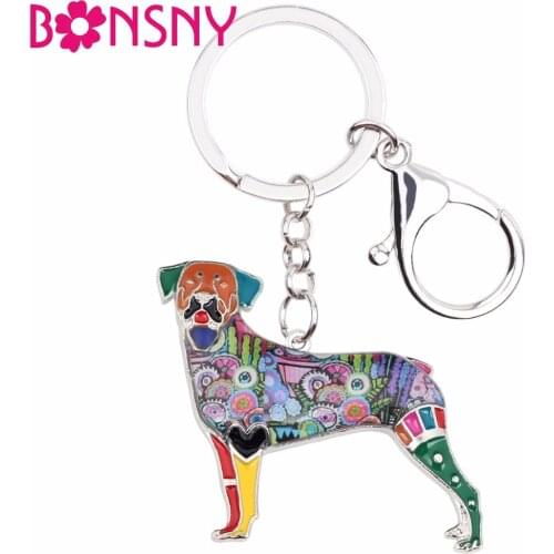Bonsny Enamel Alloy Anime Rottweiler Dog Key Chains Key Rings Car Bag Purse Keychains For Girls Lady 2019 Charms Decoration Gift