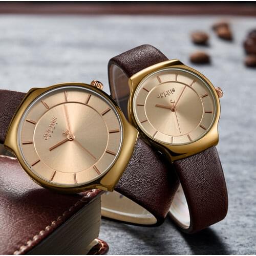 New Thin Julius Mens Watch Womens Watch Couple Lovers' Clock Fashion Hours Real Leather Simple Boy Girls Birthday Gift Box