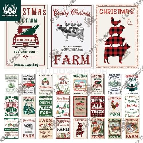 Putuo Decor Christmas Farm Vintage Tin Sign Metal Wall Decor Farm Fresh 2020New Years Gift Xmas Tree Home Farmhouse Decoration
