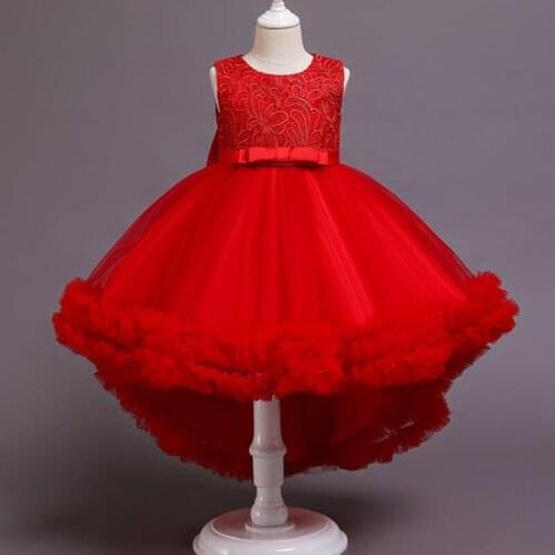 Baby Girls Embroidered Flower Chirstmas Princess Party Winter Autumn Trailing Dresses Children Kids Wedding Vestidos Clothing