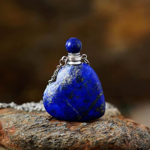 Heart Shape Natural Stone Essential Oil Diffuser Pendant Perfume Bottle Spiritual Necklace Elegant Birthstone Jewelry Bijoux