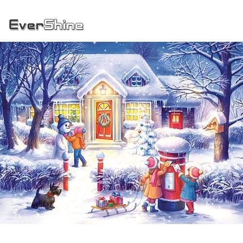 EverShine 5D DIY Diamond Embroidery House Full Drill Square Diamond Mosaic Winter Painting Cross Stitch Snowman Wall Decor Home