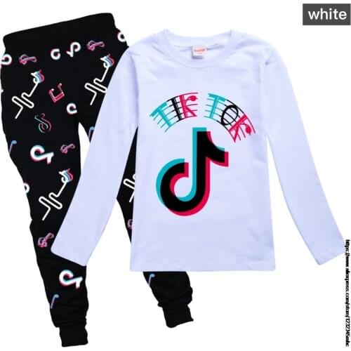 Tik Tok Girls Clothes Sets Cartoon Long-sleeved T-shirt Pants Sports Two-piece 3-15 year Child Quality kids' wear