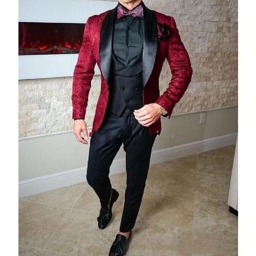 Handsome Groomsmen Shawl Lapel Groom Tuxedos Mens Wedding Dress Man Jacket Blazer Prom Dinner (Jacket+Pants+Tie+Vest) A136