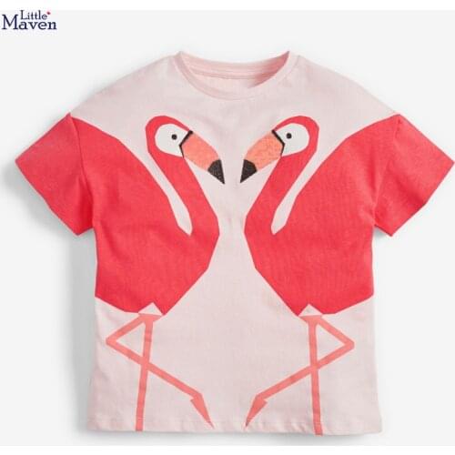 Little Maven Children 2021 Summer Baby Girl Clothes Animal Print Tee Tops Brand Cotton Pink T Shirt for Kids 2-7 Years 51900