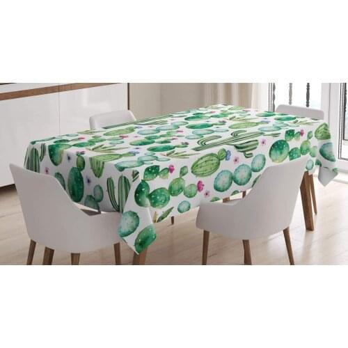 Mexican Texas Cactus Plants Spikes Cartoon Like Print, Dining Room Kitchen Rectangular Table Cover