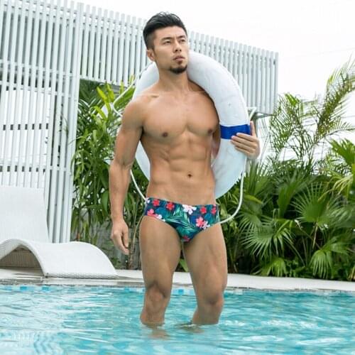 Flower print men sexy low waist swimwear new swimsuits spa swim briefs bikinis trunk men swimsuits sunga men board beach shorts