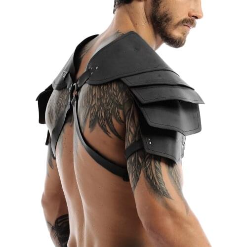 Mens Nightclub Performance Tops Adjustable Body Chest Harness Cage Belt with Shoulder Armors Medieval Steampunk Cosplay Costume