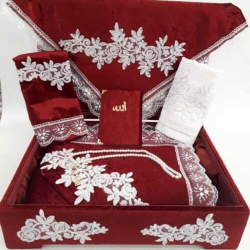 Muslim bridal set luxury high quality muslim dowry set red prayer rug set prayer rug portable mats women muslim towel travel mat
